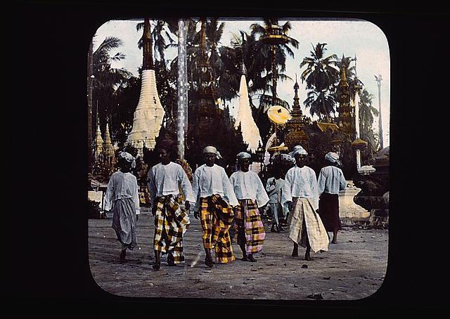 Burmese men in traditional pasos