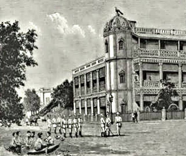 Drawing of downtown Mandalay in the late 1880s, near the old Zeygyo bazaar.