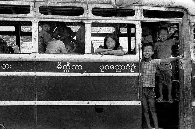 Burmese Kids on a Bus 1980