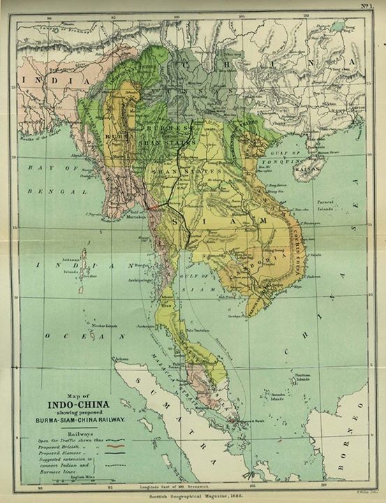 Proposed railway connecting Rangoon to Bangkok in 1886