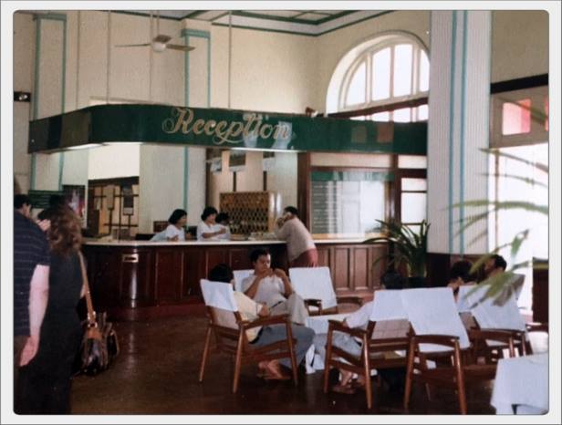 The lobby of the Strand Hotel in Rangoon 1986