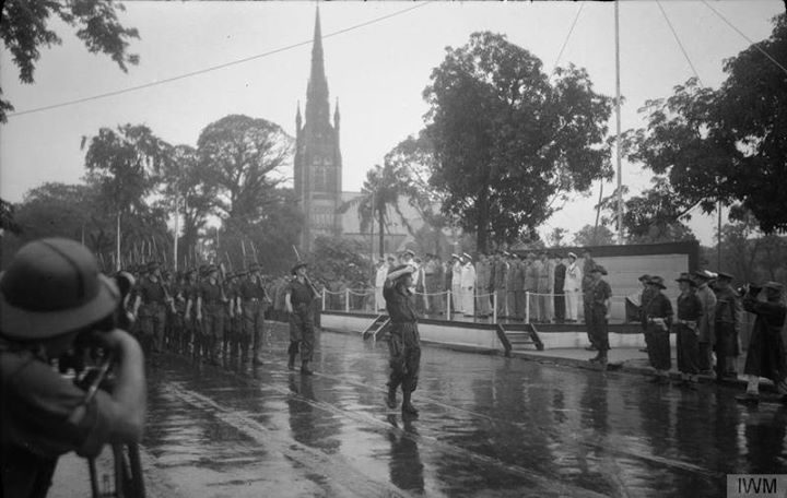Allied Forces Holding a Victory Parade Along Shwedagon Pagoda Road﻿